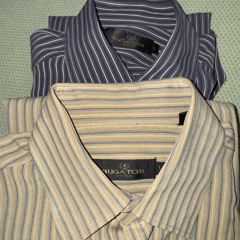 2 Bugatchi Uomo Button Down Striped‎ Dress Shirts Multi Colors Men's Size Large